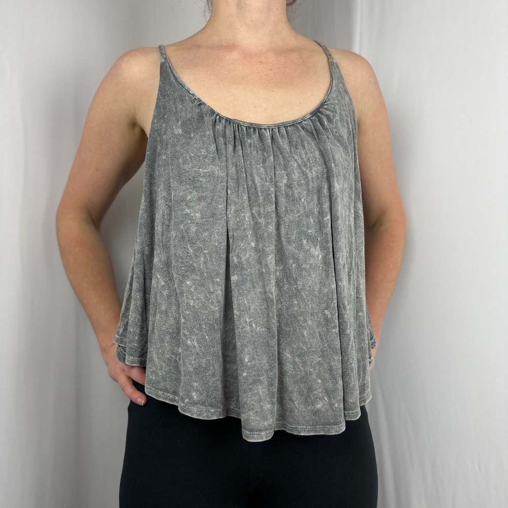 Acid grey wash crop top flowy spaghetti strap tank top mid-drift beachy grunge